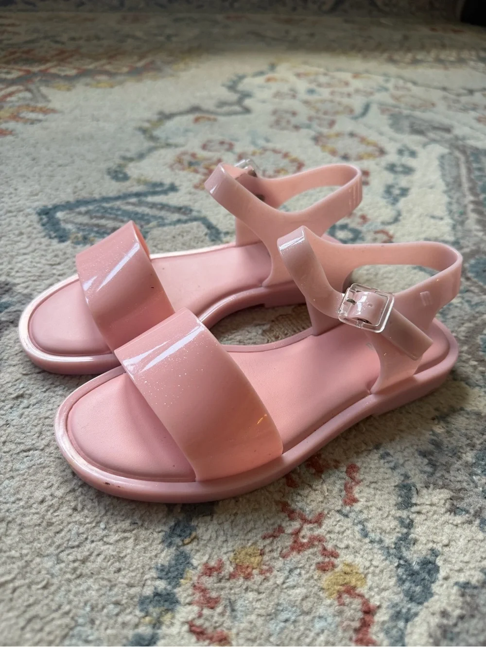 Mini Melissa Girls' Sparkle Pink Jelly Buckle Sandals